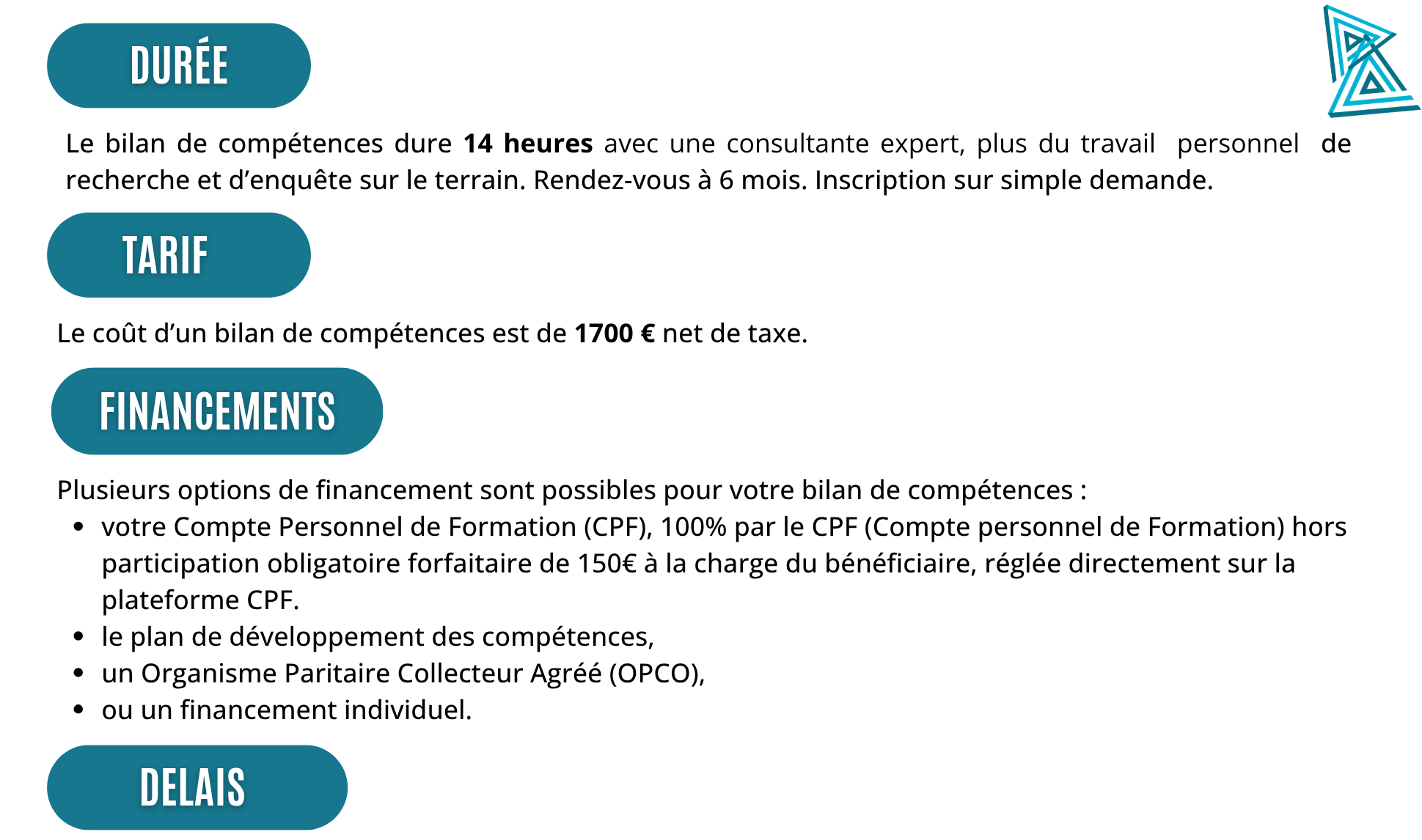 Site web (3) Modalités du bilan de compétences